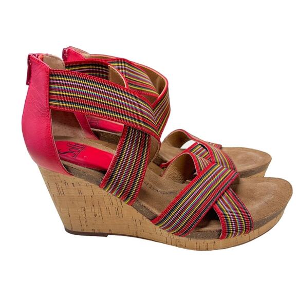 Sofft Cary Leather Strappy Red Rainbow Striped Cork Wedge Sandal Women 9 - Picture 3 of 7